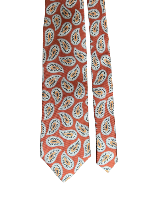Cravate en soie motif Cachemire orange