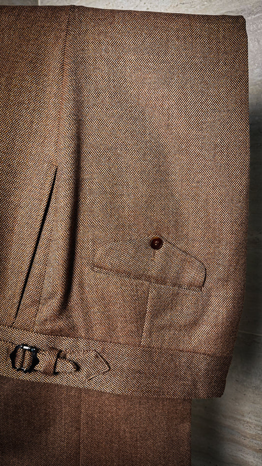 Pantalon coupe droite en laine "grain d'orge"