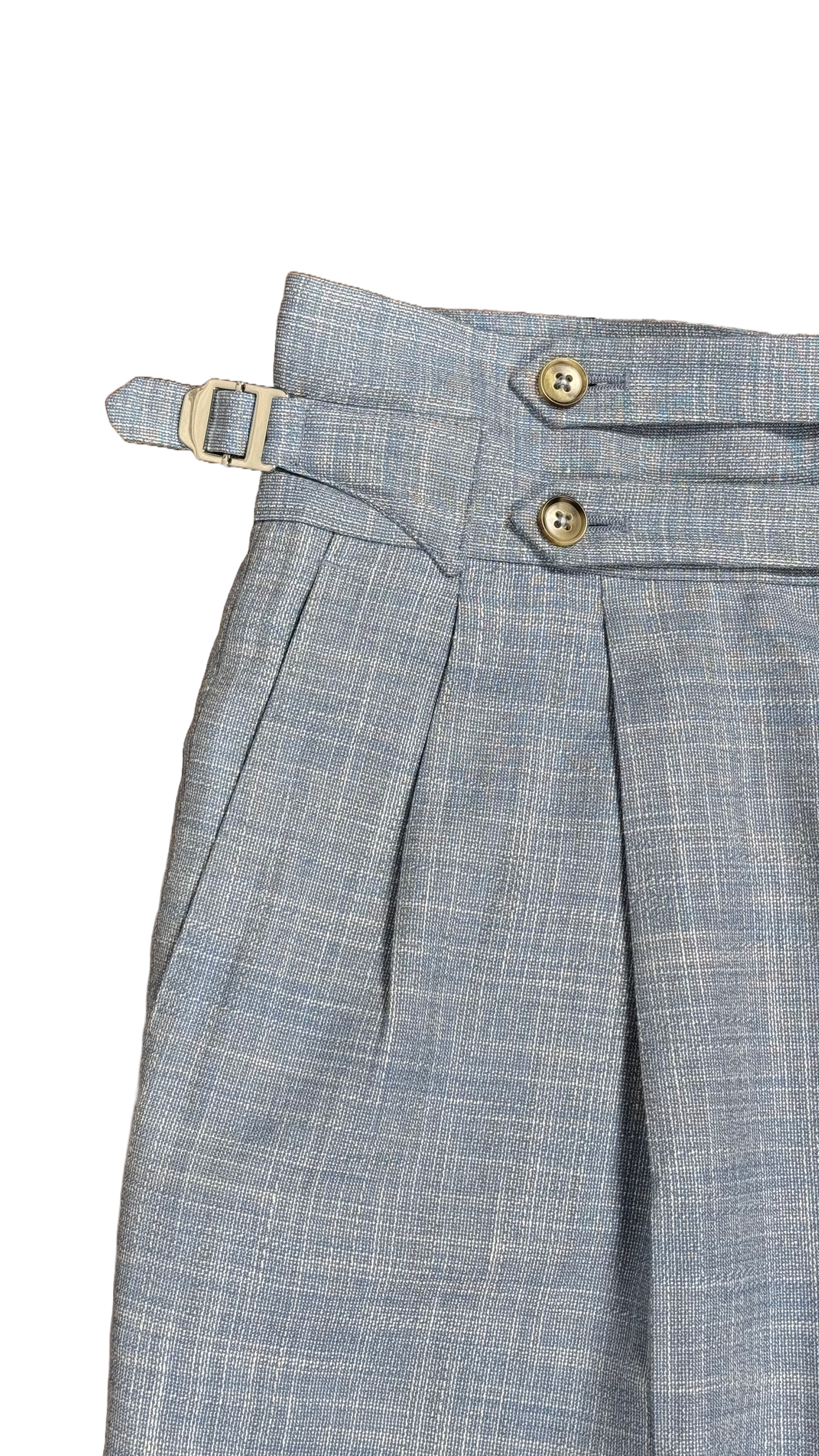 Pantalon taille haute bleu ciel - mélange laine lin soie et bambou - coupe droite
