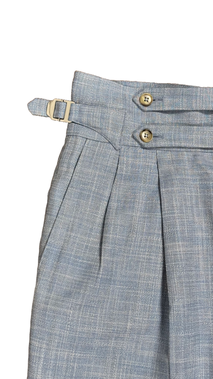 Pantalon taille haute bleu ciel - mélange laine lin soie et bambou - coupe droite