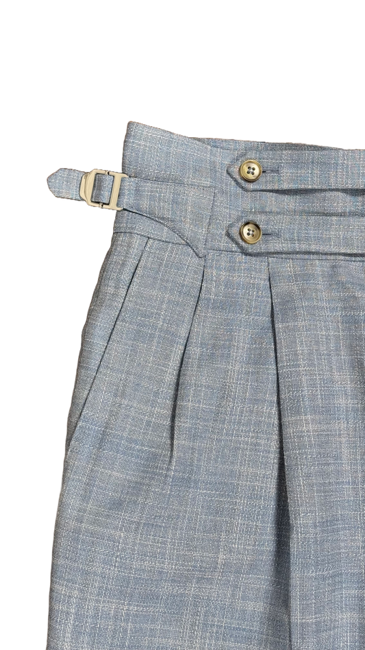 Pantalon taille haute bleu ciel - mélange laine lin soie et bambou - coupe droite