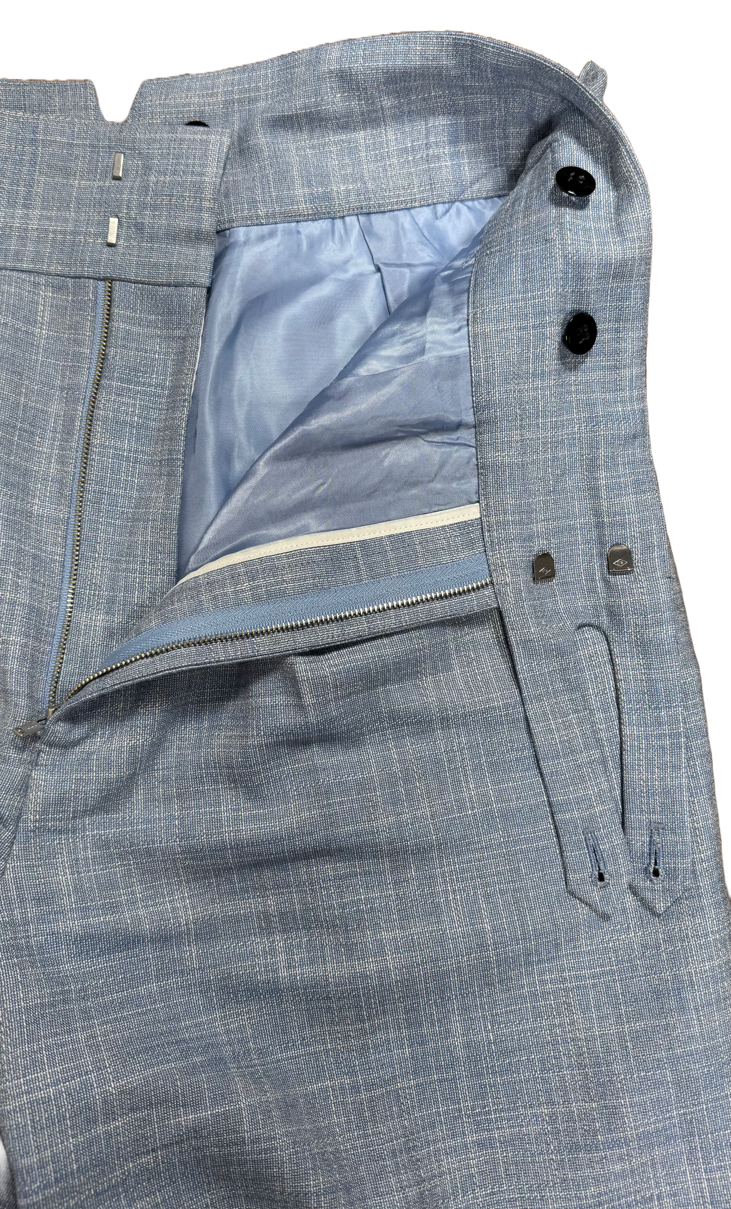 Pantalon taille haute bleu ciel - mélange laine lin soie et bambou - coupe droite
