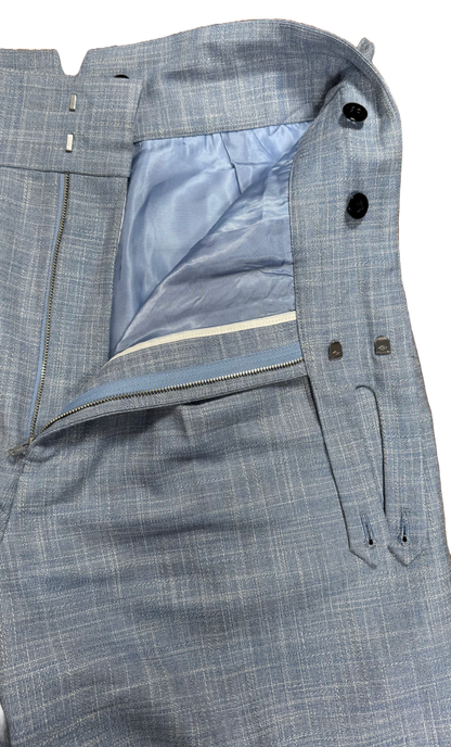 Pantalon taille haute bleu ciel - mélange laine lin soie et bambou - coupe droite