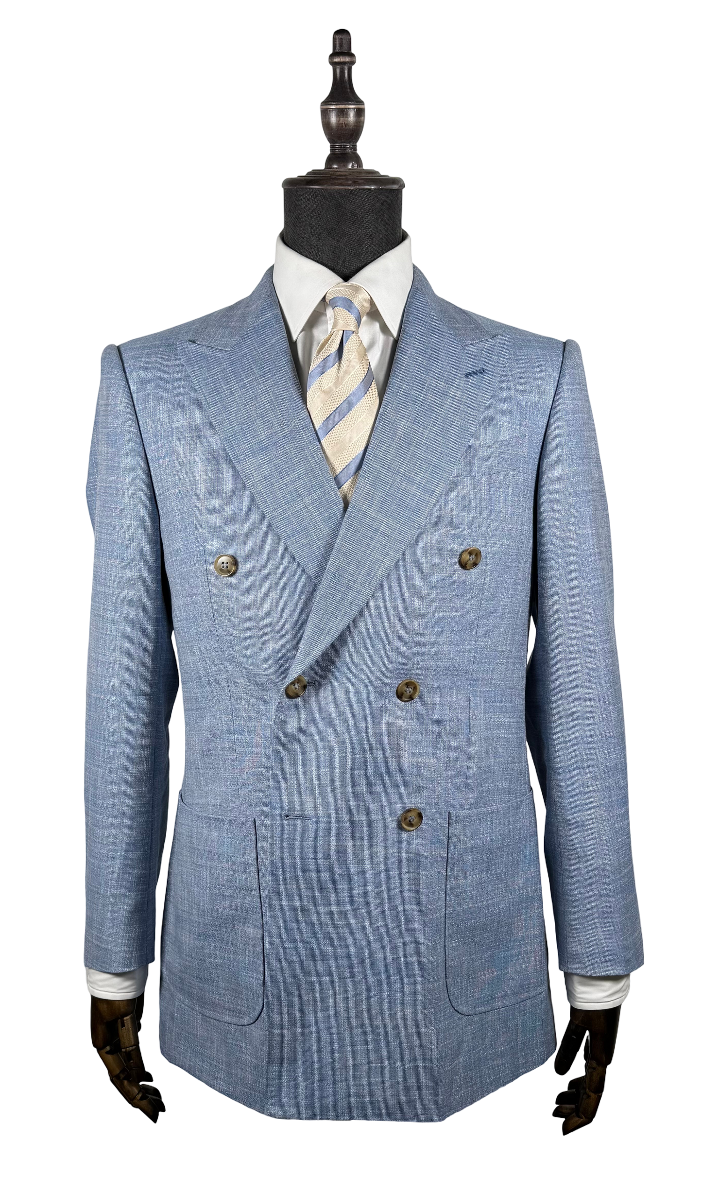 Veste croisée été bleu ciel - mélange laine lin soie et bambou