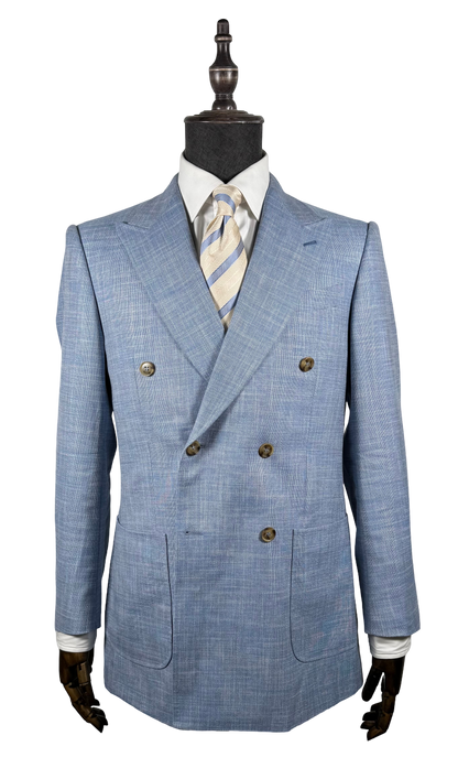 Veste croisée été bleu ciel - mélange laine lin soie et bambou