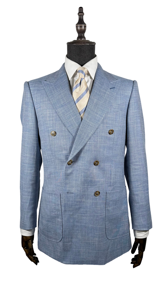 Veste croisée été bleu ciel - mélange laine lin soie et bambou