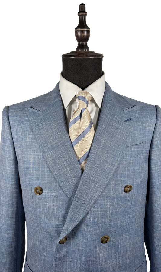 Veste croisée été bleu ciel - mélange laine lin soie et bambou