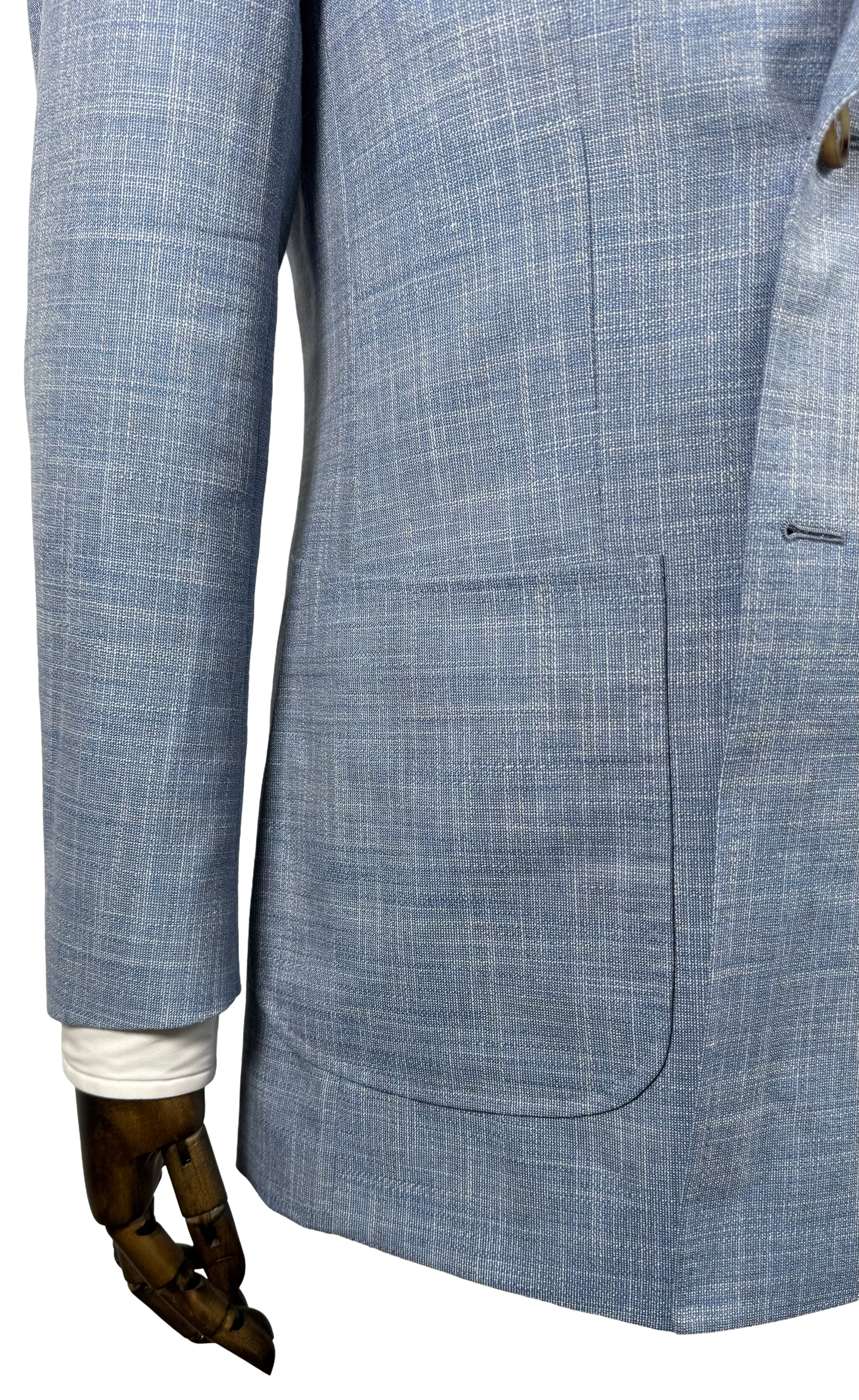 Veste croisée été bleu ciel - mélange laine lin soie et bambou