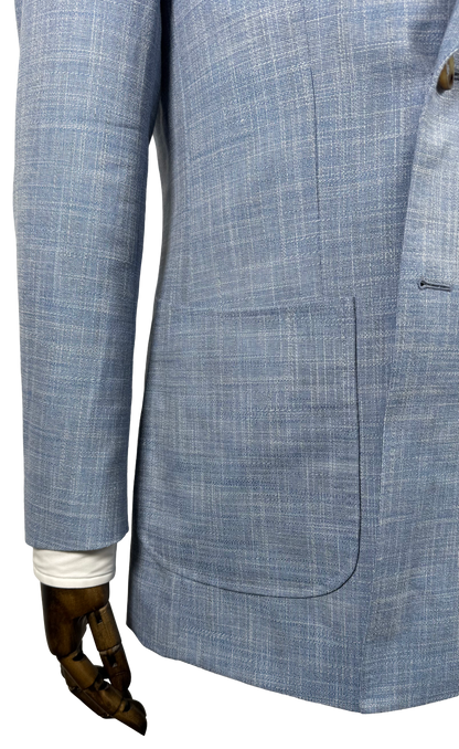 Veste croisée été bleu ciel - mélange laine lin soie et bambou