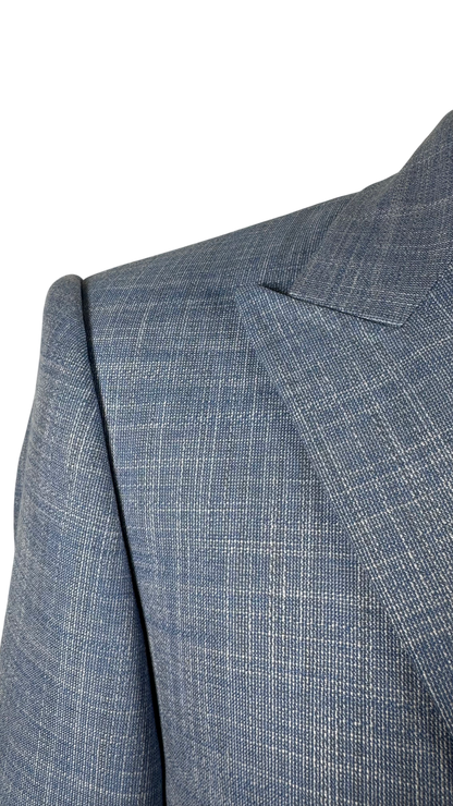 Veste croisée été bleu ciel - mélange laine lin soie et bambou