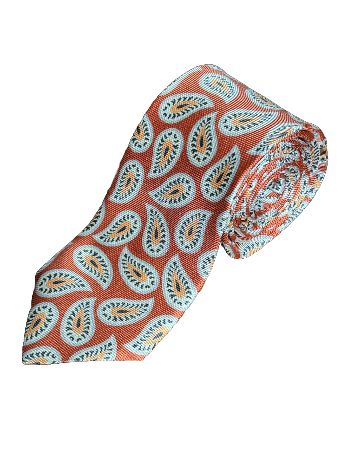 Cravate en soie motif Cachemire orange