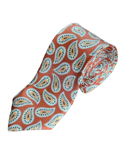 Cravate en soie motif Cachemire orange