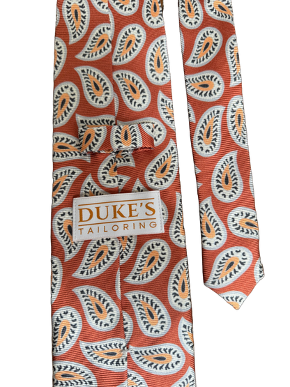 Cravate en soie motif Cachemire orange