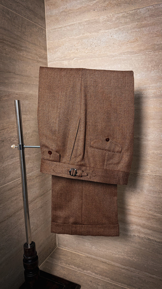 Pantalon coupe droite en laine "grain d'orge"