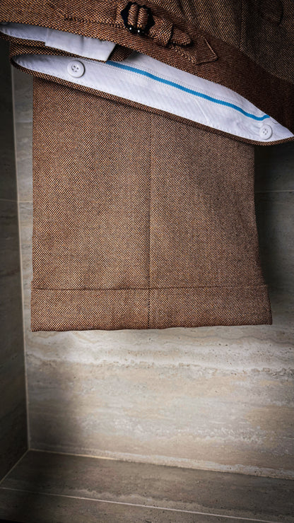 Pantalon coupe droite en laine "grain d'orge"