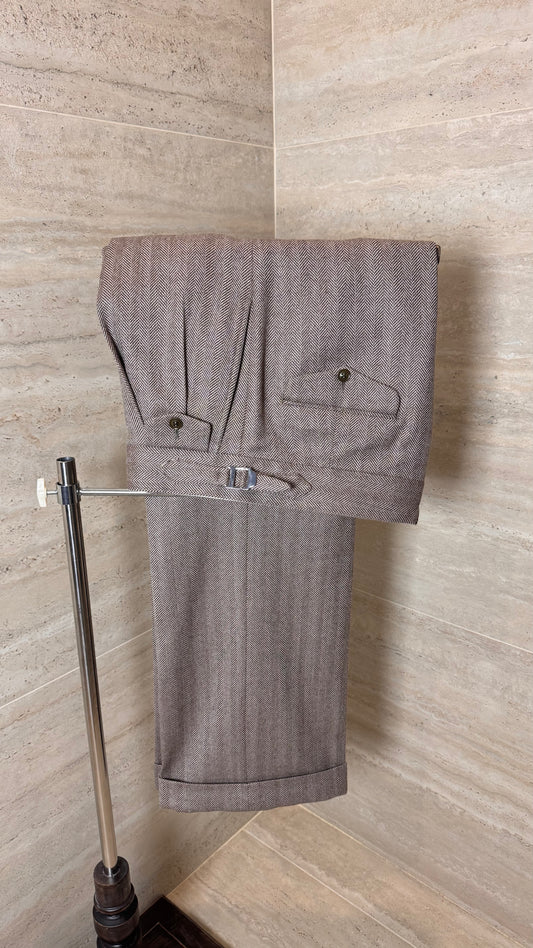 Pantalon coupe droite en flanelle à chevrons