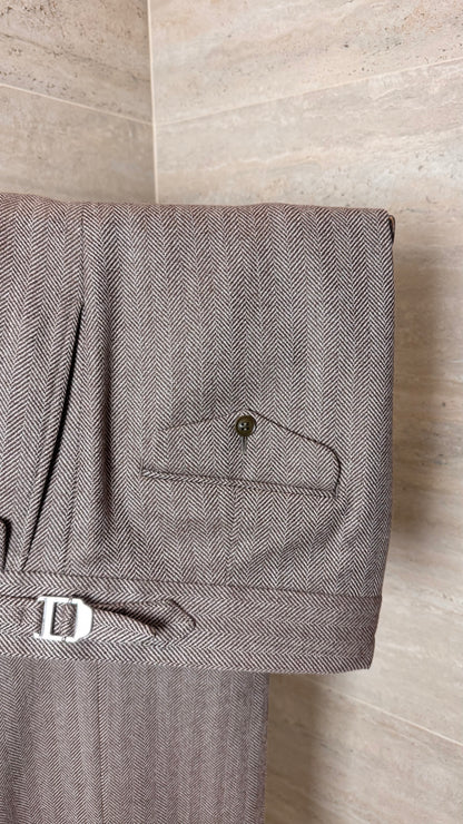 Pantalon coupe droite en flanelle à chevrons