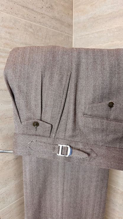 Pantalon coupe droite en flanelle à chevrons