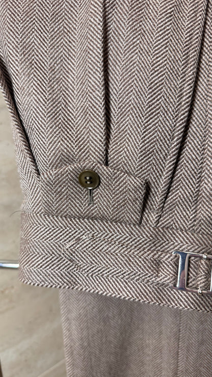 Pantalon coupe droite en flanelle à chevrons