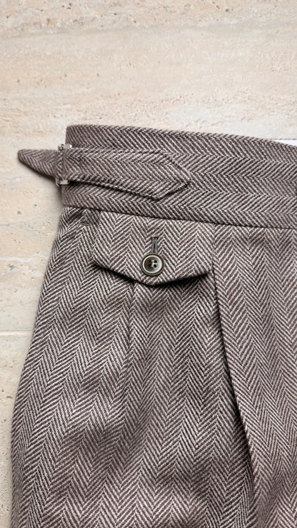 Pantalon coupe droite en flanelle à chevrons