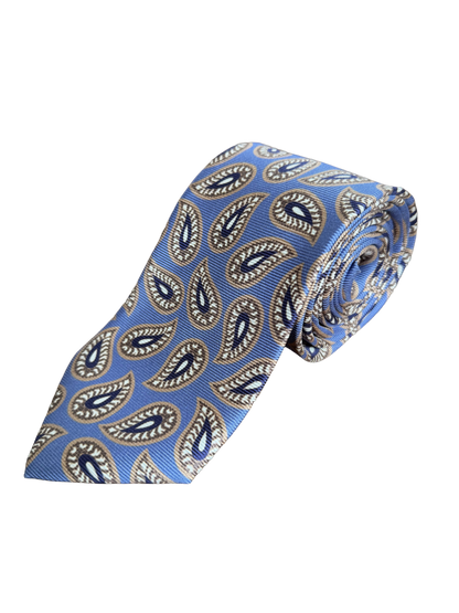 Cravate en soie motif Cachemire bleu