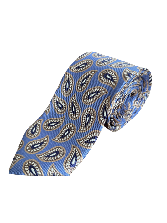 Cravate en soie motif Cachemire bleu