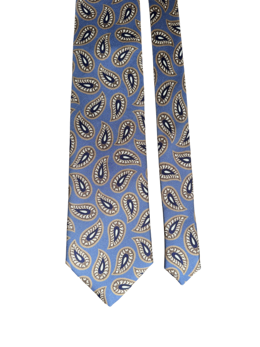 Cravate en soie motif Cachemire bleu